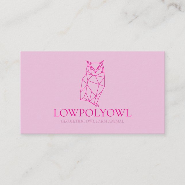 Tarjeta De Visita Animal Design for Professionals Pink Lowpoly Owl (Anverso)