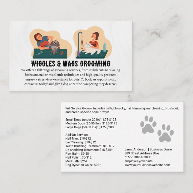 Tarjeta De Visita Animal Groomer Working on Pets (Anverso / Reverso)
