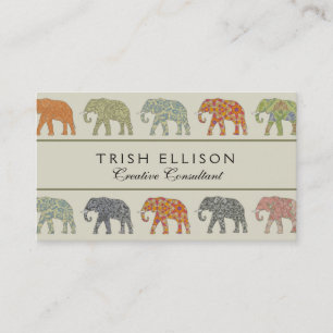 Tarjeta De Visita Animal Patrón Colorido Elefante Contemporáneo