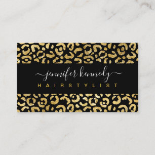 Tarjeta De Visita Animal Print Leopardo Dorado Negro Hoja de Belleza