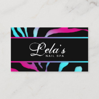 Tarjeta de visita animal Zebra Nail Salon Blue Pin