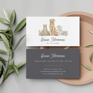 Tarjeta De Visita Animales acuarelas florales   Cuidado de las masco