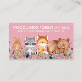 Tarjeta De Visita Animales Bear Fox Raccoon Rabbit rosado