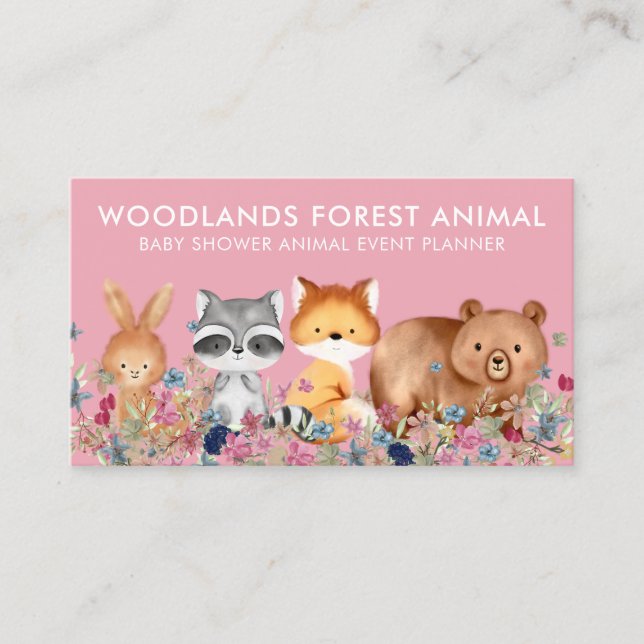 Tarjeta De Visita Animales Bear Fox Raccoon Rabbit rosado (Anverso)