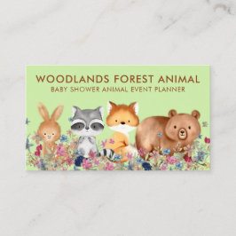 Tarjeta De Visita Animales Bear Fox Raccoon Rabbit verde