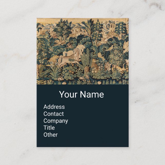 Tarjeta De Visita ANIMALES DE FANTASÍA, CABALLOS, Flora verde azul d (Anverso)