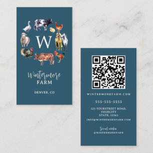 Tarjeta De Visita Animales de granja acuarela negocio azul