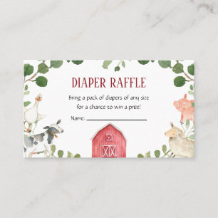 Tarjeta De Visita Animales de granja Baby Shower Diaper Raffle