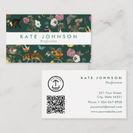 Tarjeta De Visita Animales de la selva florales modernos Boho verde 