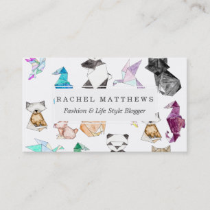 Tarjeta De Visita Animales de papel geométricos dibujados mano lind