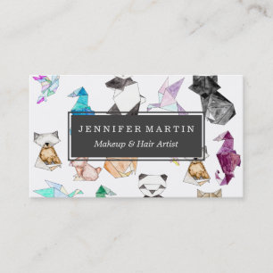 Tarjeta De Visita Animales de papel geométricos dibujados mano lind