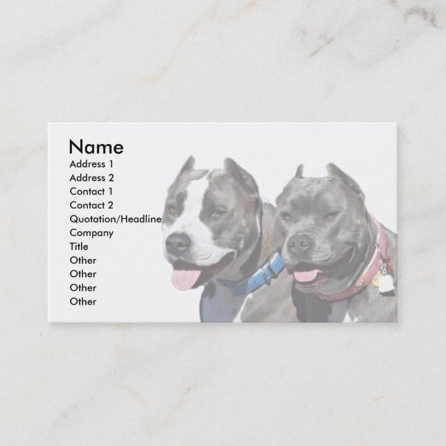 Tarjeta De Visita Animales del perro de Pitbull de la raza del matón (Anverso)