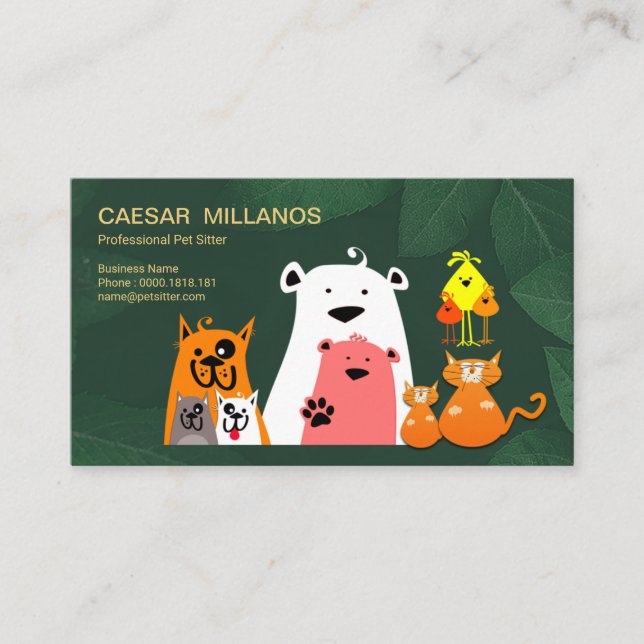 Tarjeta De Visita Animales lindos que juegan en canguro del mascota (Anverso)