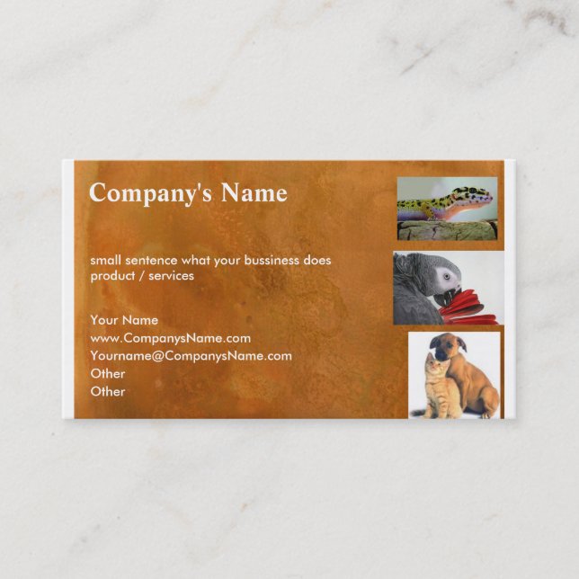 Tarjeta De Visita Animales y cuidado de animales de compañía (Anverso)