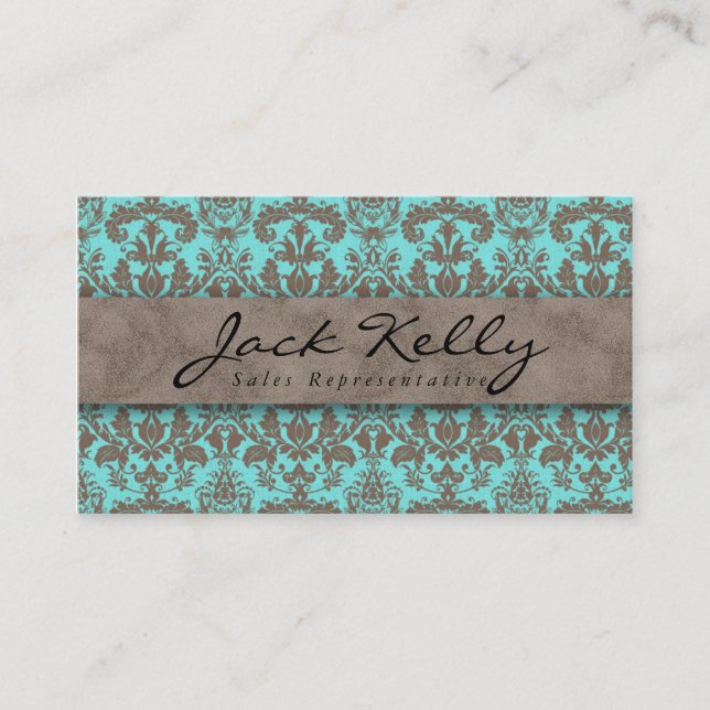 Tarjeta de visita Ante Damask Blue Beige 2 (Anverso)