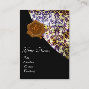Tarjeta De Visita ANTIGUA DAMASK BROWN WAX SEAL MONOGRAM púrpura