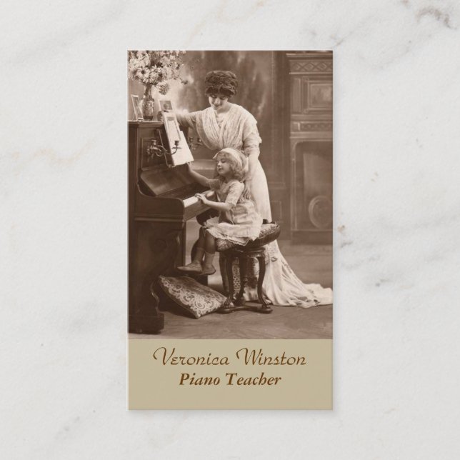 Tarjeta de visita antigua del profesor de piano de (Anverso)