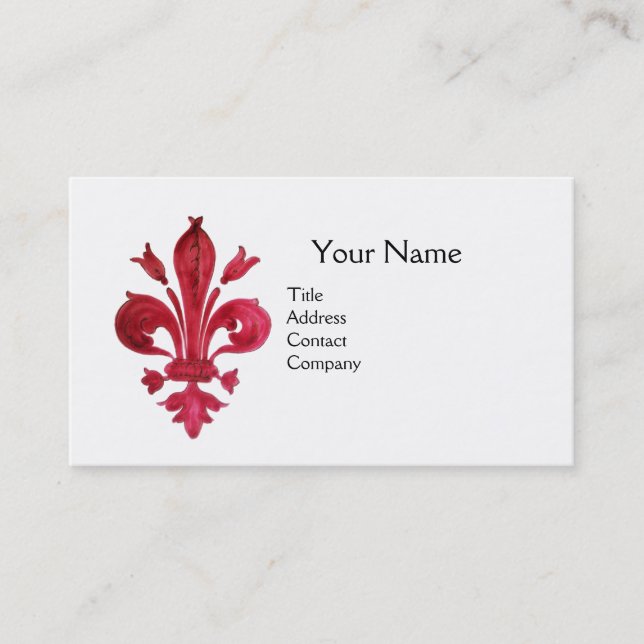 TARJETA DE VISITA ANTIGUA FLEUR RED DE LIS EN MONOGRAMA BLANCO (Anverso)