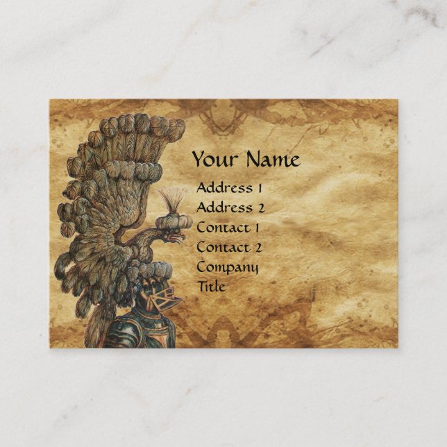 TARJETA DE VISITA ANTIGUA KNIGHT HELMET CON PARCHE EAGLE ALAS (Anverso)
