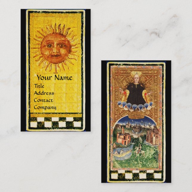 TARJETA DE VISITA ANTIGUA RENACIMIENTO TAROTS/ EL SOL Y EL MUNDO (Anverso / Reverso)