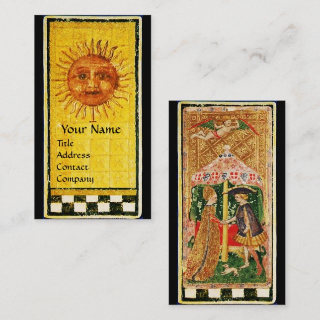 TARJETA DE VISITA ANTIGUA RENAISSANCE TAROTS /EL SOL Y LOS AMANTES (Anverso / Reverso)