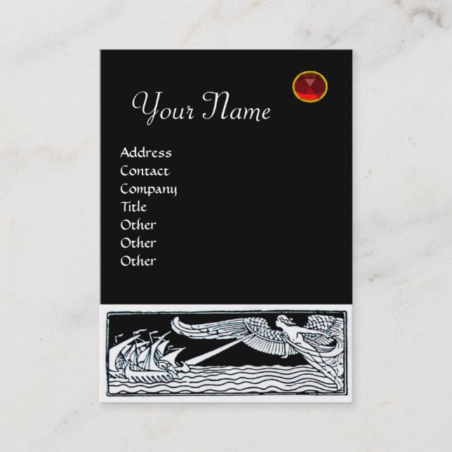 Tarjeta De Visita ANTIGUA VESELAS ROJO RUBY MONOGRAM Blanco negro (Anverso)