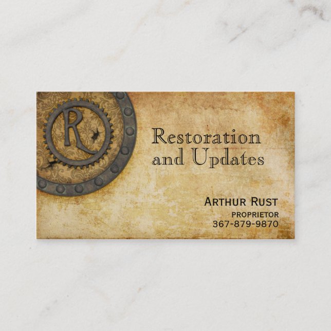 Tarjeta De Visita Antigüedad R del monograma de Steampunk (Anverso)