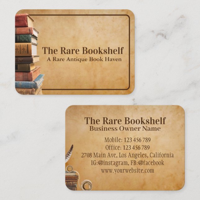Tarjeta De Visita Antiguo almacén de libros de antiguas rarezas (Anverso / Reverso)