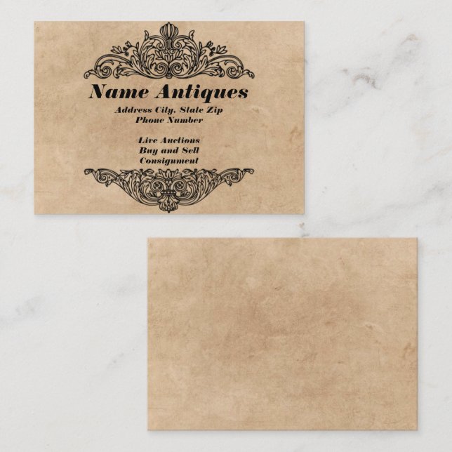 Tarjeta de visita "Antiguo/Antigua Subasta" (Anverso / Reverso)
