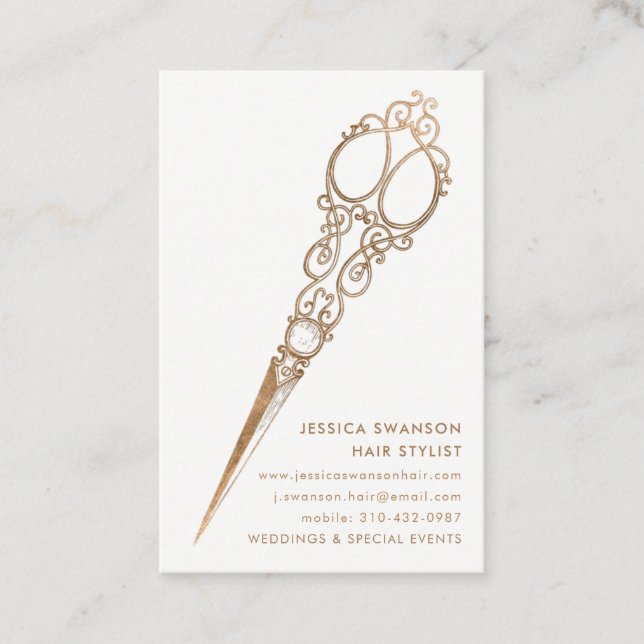 Tarjeta De Visita Antiguo Faux Gold Shears Scisor Stylist (Anverso)