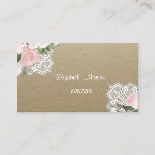 Tarjeta De Visita Antiguo, Kraft, Encaje, Flores de Acuarela
