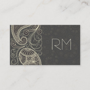Tarjeta De Visita Antiguo Paisley Blanco Sobre Diseño De Patrón Gris