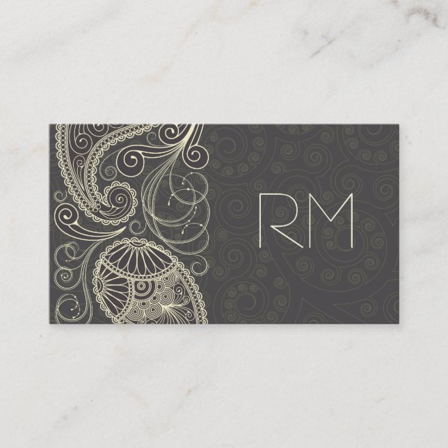 Tarjeta De Visita Antiguo Paisley Blanco Sobre Diseño De Patrón Gris (Anverso)