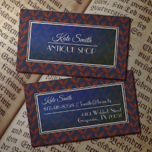 Tarjeta De Visita Antiguo patrón frondoso azul oscuro y rojo