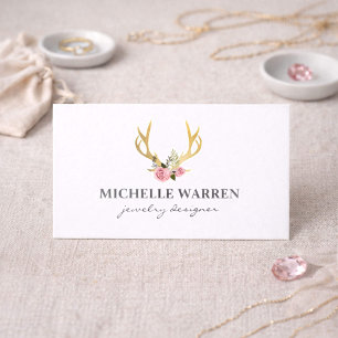 Tarjeta De Visita Antillas Bohemias de Oro con flores