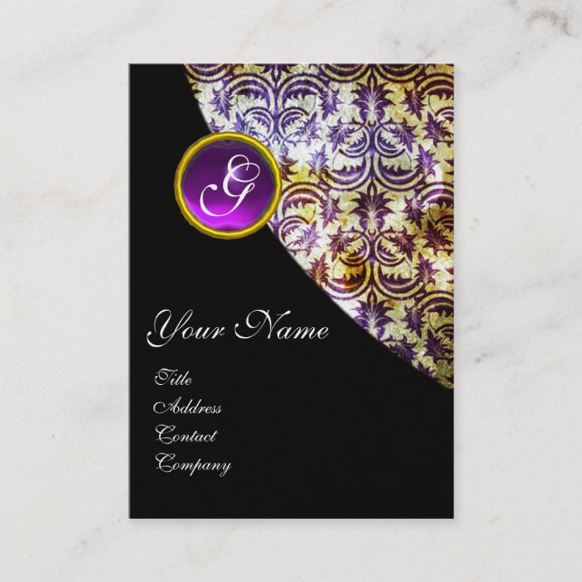 Tarjeta De Visita ANTIQUE DAMASK PURPLE AMETHYST MONOGRAM Oro (Anverso)