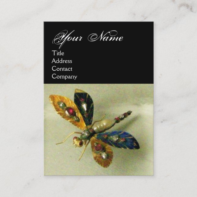 Tarjeta De Visita ANTIQUE DRAGONFLY JEWEL MONOGRAM, blanco negro (Anverso)