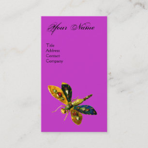 Tarjeta De Visita ANTIQUE DRAGONFLY JEWEL MONOGRAM Púrpura negro