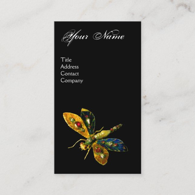 Tarjeta De Visita ANTIQUE DRAGONFLY JEWEL MONOGRAM ;Rosa Negro (Anverso)