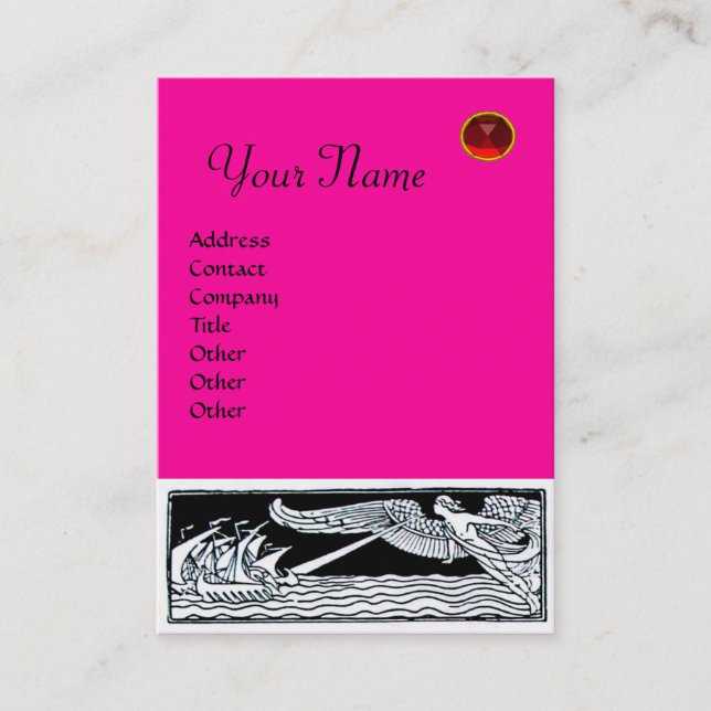 Tarjeta De Visita ANTIQUE VESSELS RUBY MONOGRAM Fuchsia rosa negro (Anverso)