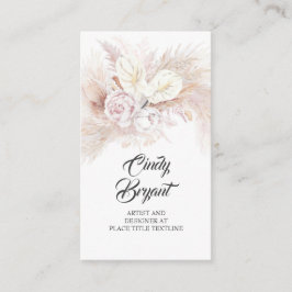 Tarjeta De Visita Antrurios blancos Pampas Grass y rosas rosadas pol