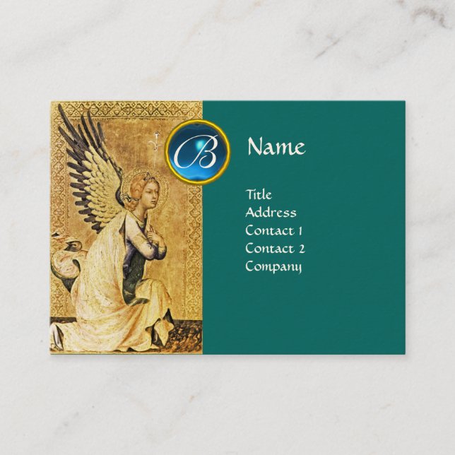 Tarjeta De Visita ANUNCIACIÓN ANGEL MONOGRAM, azozafiro, verde (Anverso)
