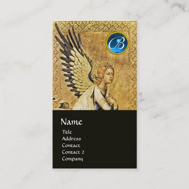 Tarjeta De Visita ANUNCIACIÓN ANGEL MONOGRAM, plata azul zafiro (Anverso)