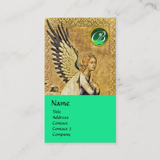 Tarjeta De Visita ANUNCIACIÓN ANGEL MONOGRAM, verde esmeralda (Anverso)