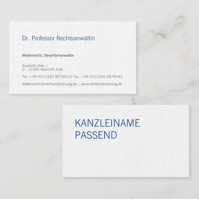 Tarjeta De Visita Anwältin Visitenkarte (Anverso / Reverso)