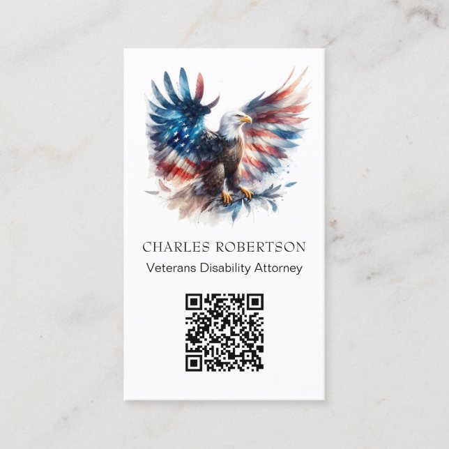 Tarjeta De Visita *~* AP16 - QR Foto Bandera Americana Águila Calva (Anverso)