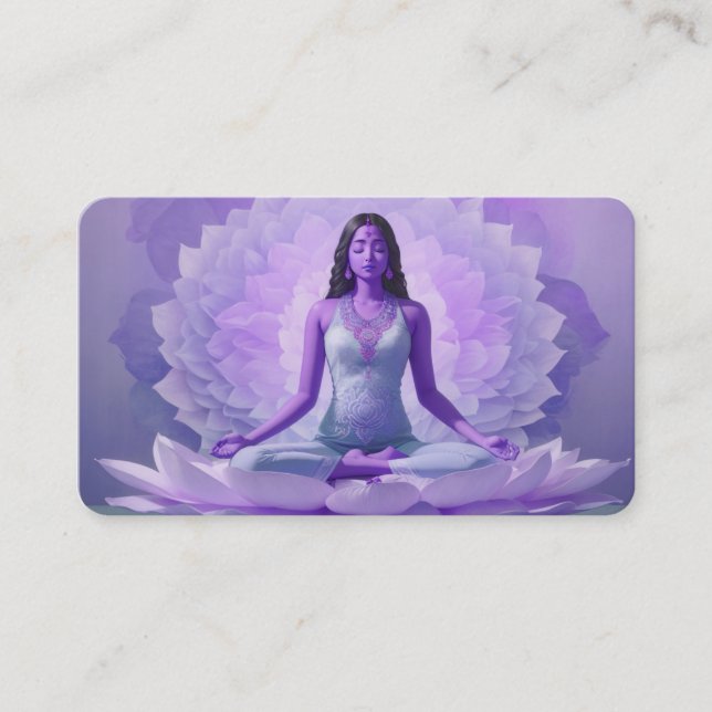 Tarjeta De Visita *~* AP32 Lavender Lotus Yoga Mujer QR Mandala (Anverso)