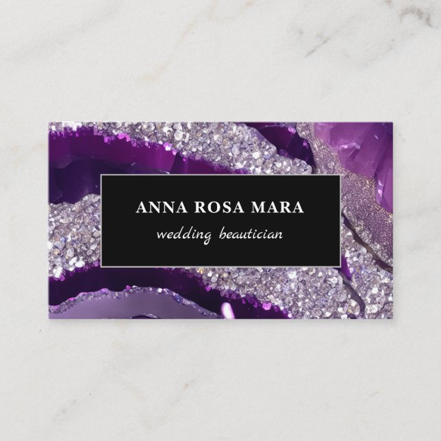 Tarjeta De Visita *~* AP66 Glam QR Lavende Purpurina de Plata Púrpur (Anverso)