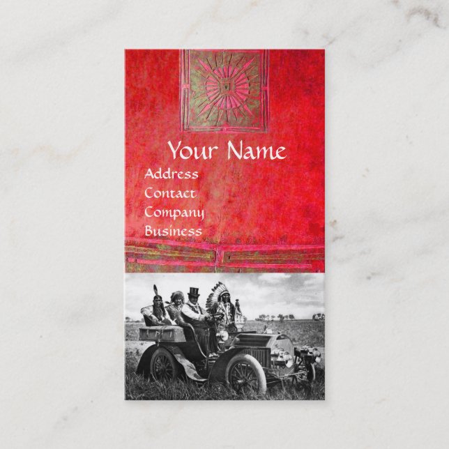 TARJETA DE VISITA APACHES Y GERONIMO CONDUCIENDO UN AUTO MOTOR (Anverso)