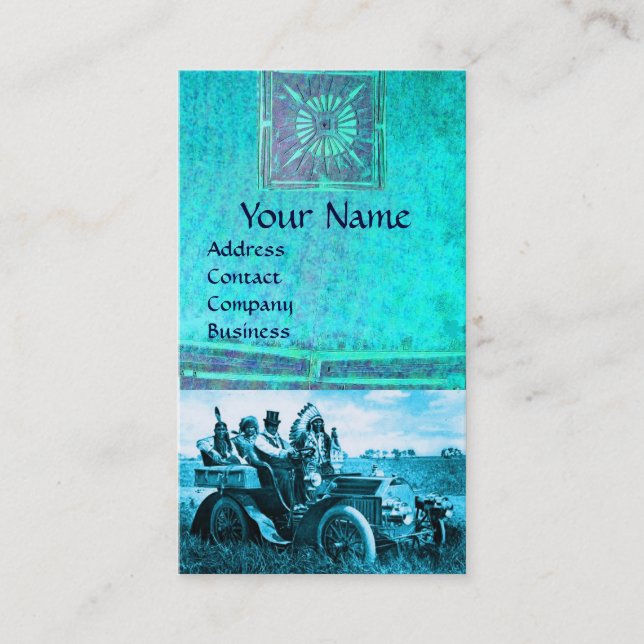 TARJETA DE VISITA APACHES Y GERONIMO CONDUCIENDO UN AUTO MOTOR (Anverso)